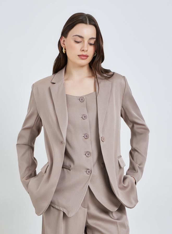 Styli Women Beige Regular Fit Belted Blazer - Image 2